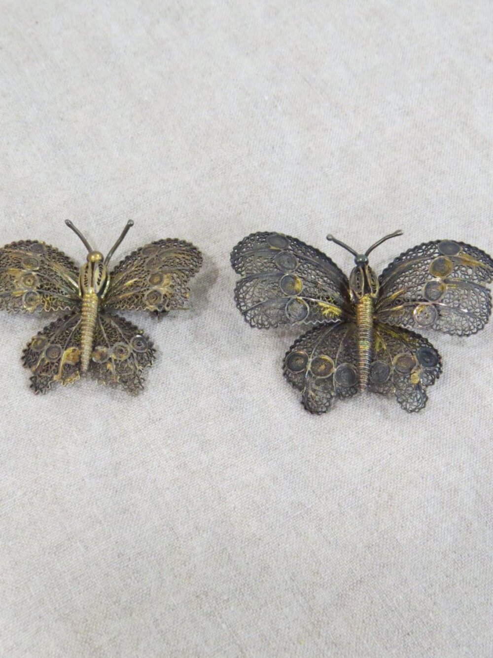 Vintage Vermeil Sterling Silver Filigree Brooches Set of 2